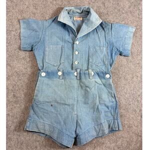 VTG 40s Kaynee Oliver Twist Romper Shorts Play Suit Boys 5 Blue Denim Utility